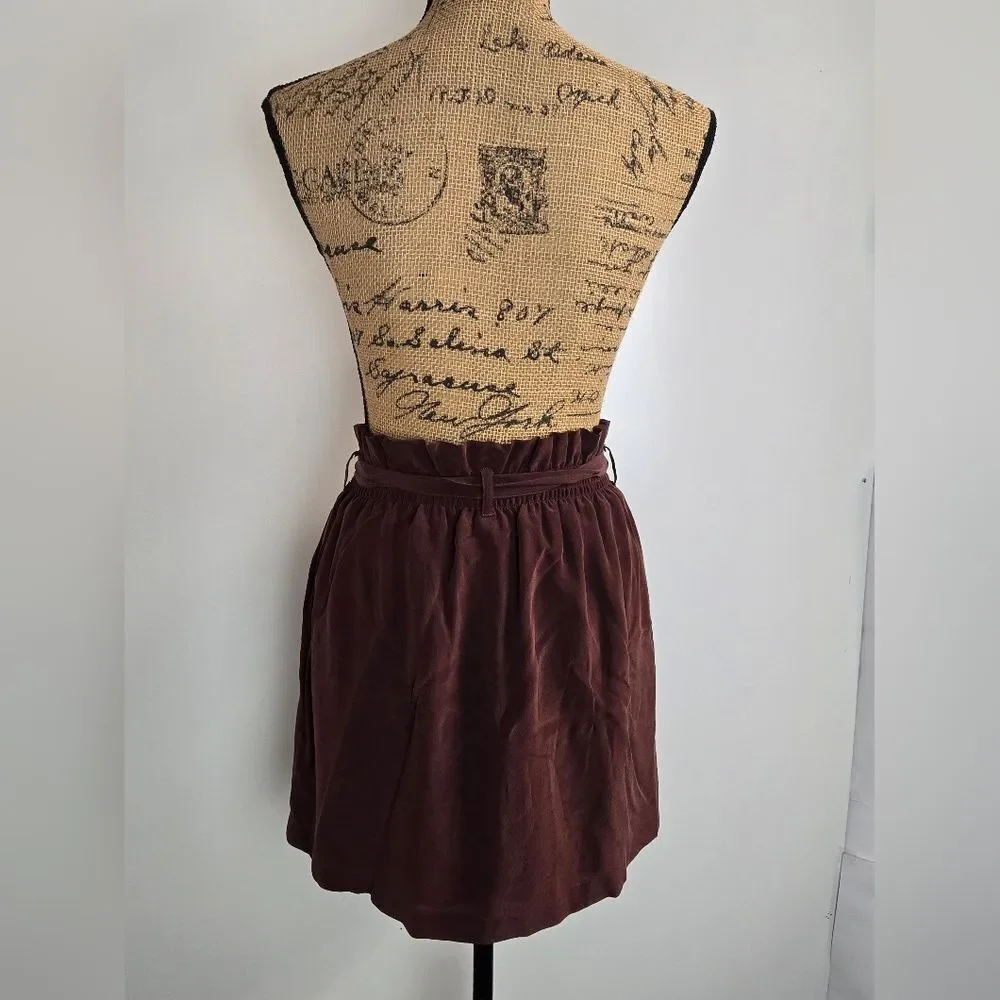 CHASER Silk Skirt Paperbag Elastic Waist Mini Sz Medium NWT Mulberry